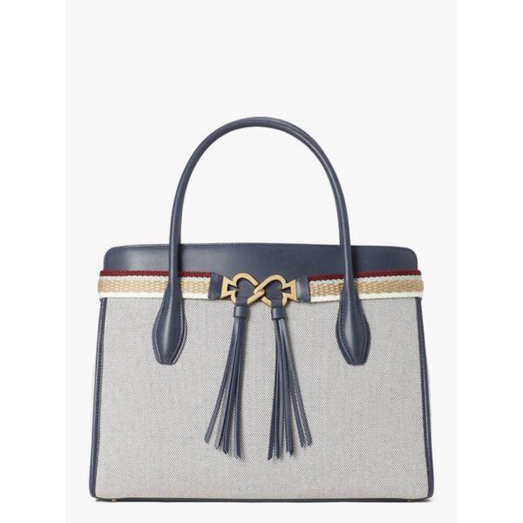 Kate Spade Large Toujours Canvas Satchel Bag In Blazer Blue Msrp $589